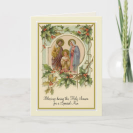 Vintage katolsk jul Jesus Heliga familjen Nunna Kort