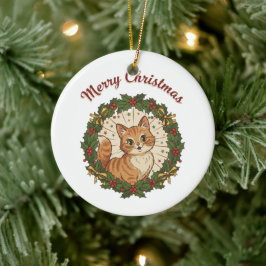 Vintage Katt God Jul Retro Katt Julgransprydnad Keramik
