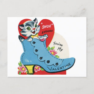 Vintage Katt i Blue Shoe Valentine Vykort