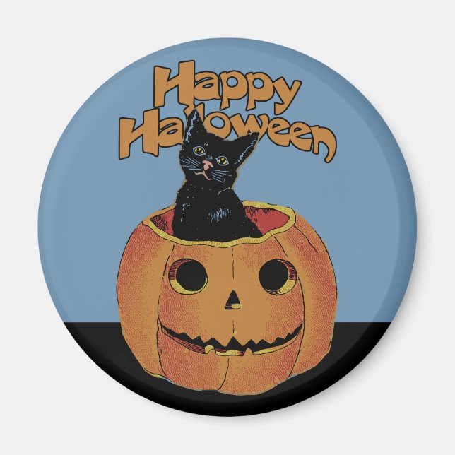 Vintage Katt i Jacken'o'Lantern Magnet (Framsidan)