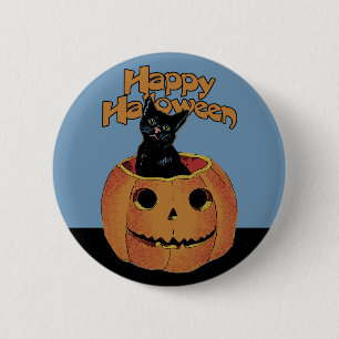 Vintage katt i Jack'o'Lantern Knapp