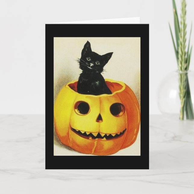 Vintage Katt i Pumpkin Kort (Framsida)