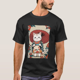 Vintage Katt Konst Ukiyo-e Söt Geisha Katt Japansk T Shirt