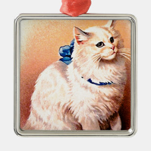 Vintage Katt med blått ben Julgransprydnad Metall