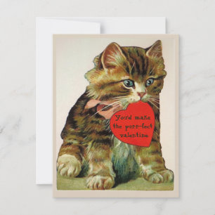 Vintage katt med ett valentinhälsningskort inbjudningar