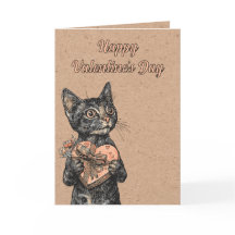 Vintage Katt Med Hjärtask Valentines Day