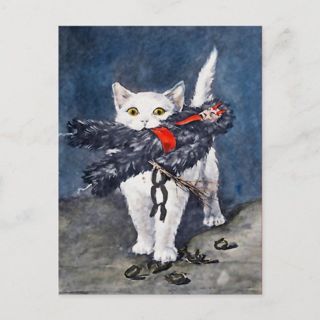 Vintage Katt med Krampus vykort (Framsida)