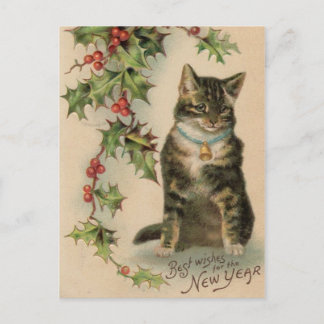 Vintage Katt - nyårskort för julklapp Helg Vykort