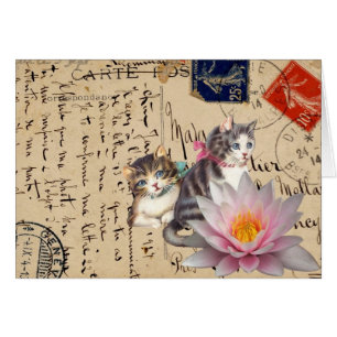 Vintage Katt och blomma Hälsningskort