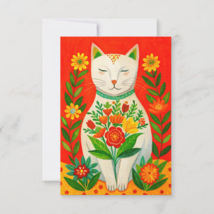 Vintage Katt och blommor Tack Kort