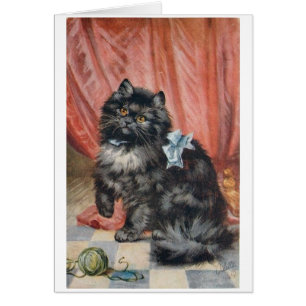 Vintage - katt och garn, hälsningskort