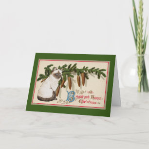 Vintage Katt- och Gräs-julkort Kort