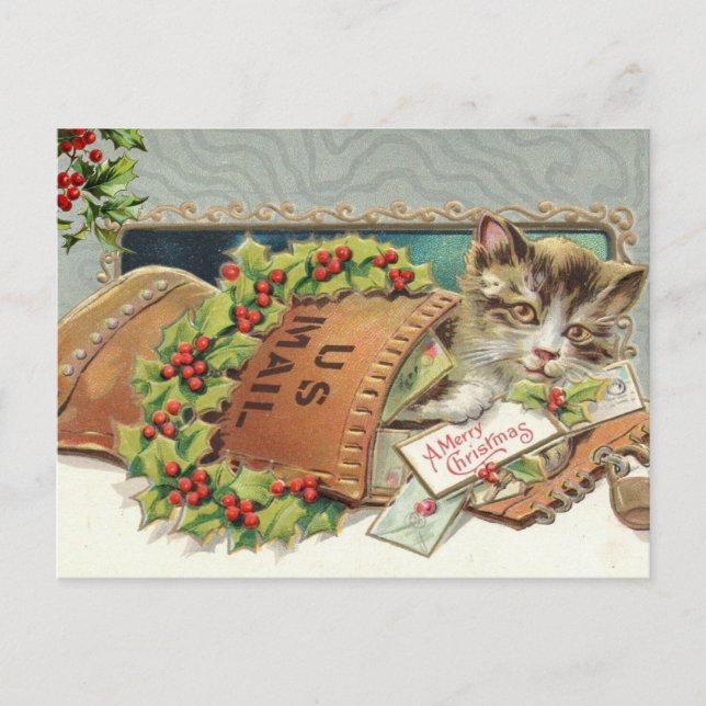 Vintage Katt och Julbär  Helg Vykort (Framsida)