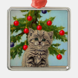 Vintage Katt och Julgran Julgransprydnad Metall