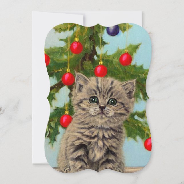 Vintage Katt och Julgran-kort (Framsida)