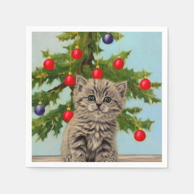 Vintage Katt och Julgran Pappersservett (Framsidan)