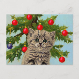 Vintage Katt och Julgran Vykort