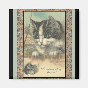 Vintage katt och mus "väntar på mig"? magnet