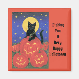 Vintage Katt och Pumpkins Halloween Magnet