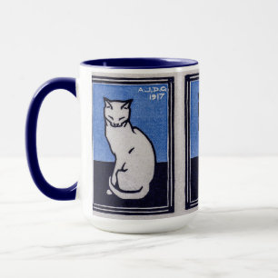 Vintage Katt på Blå Målning av Julie de Graag Mugg