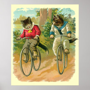 Vintage Katt på cykel Poster