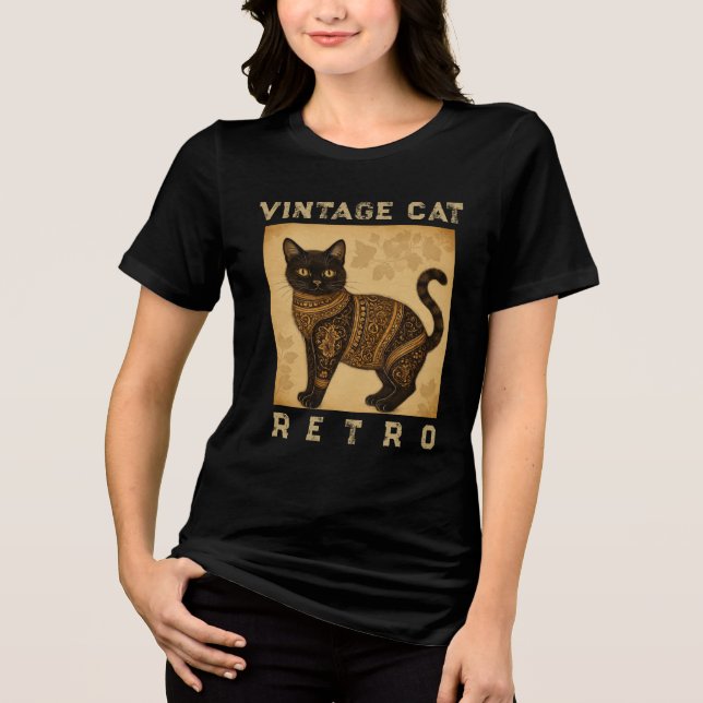 Vintage Katt Retro, Antik Stil T Shirt (Framsida)