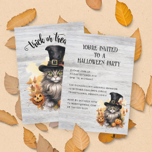 Vintage Katt Rustik Anpassad Halloweenfest Inbjudningar