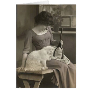 Vintage - katten ser i spegeln, hälsningskort
