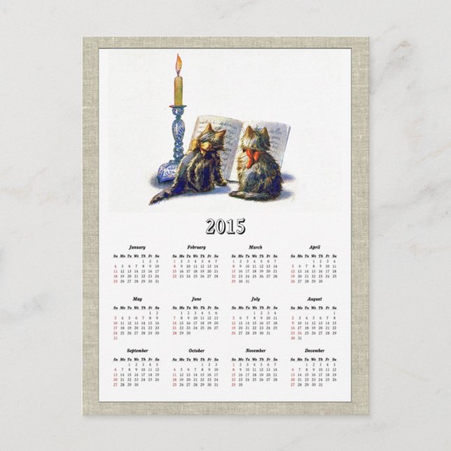 Vintage Katter 2015 Kalender II Helg Vykort (Framsida)
