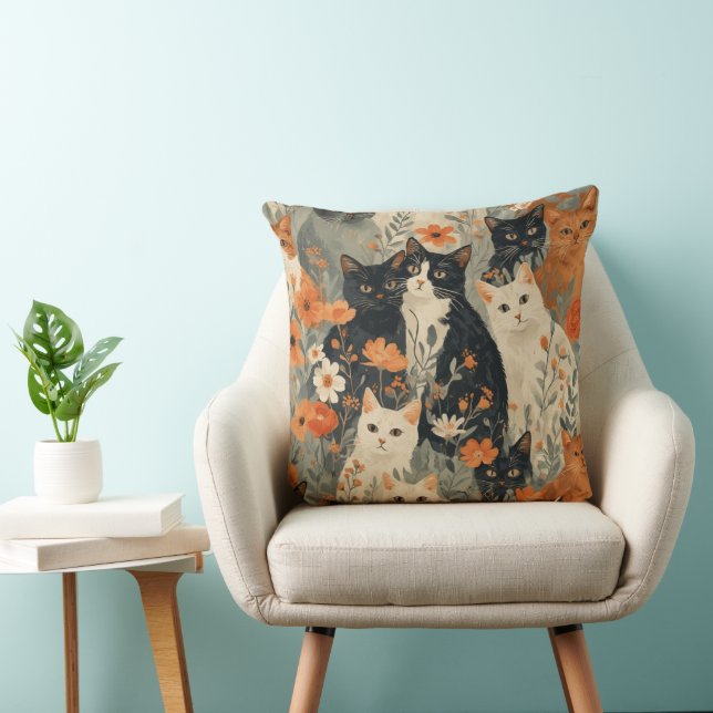 Vintage katter & blomsterkudde kudde (Stol)