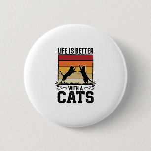 Vintage Katter Citat Retro Solnedgång Kattälskare Knapp