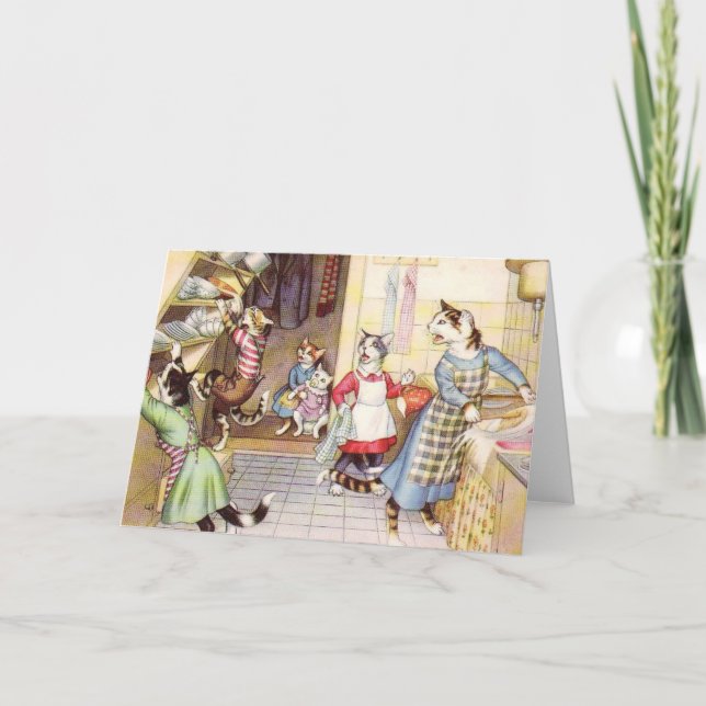 Vintage - katter i kök, kort (Framsida)