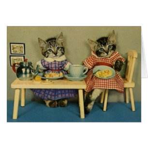 Vintage - katter och pannkakafrukost, hälsningskort