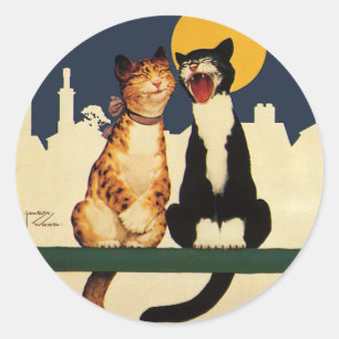 Vintage katter sjunger, roliga och dumma djur runt klistermärke