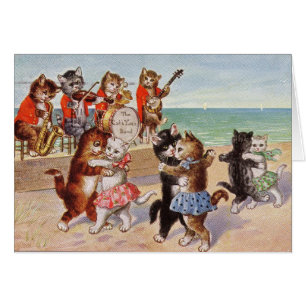 Vintage - katter som dansar till Jazz på stranden Hälsningskort