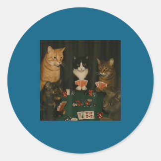 Vintage katter som spelar Ker Cat spelar kortspel Runt Klistermärke