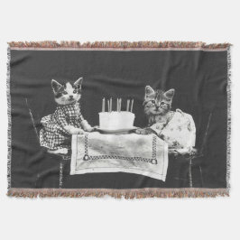 Vintage Katter vid en Födelsedagsfest Filt