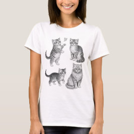 Vintage Kattillustration Cottagecore Kittens Skiss T Shirt