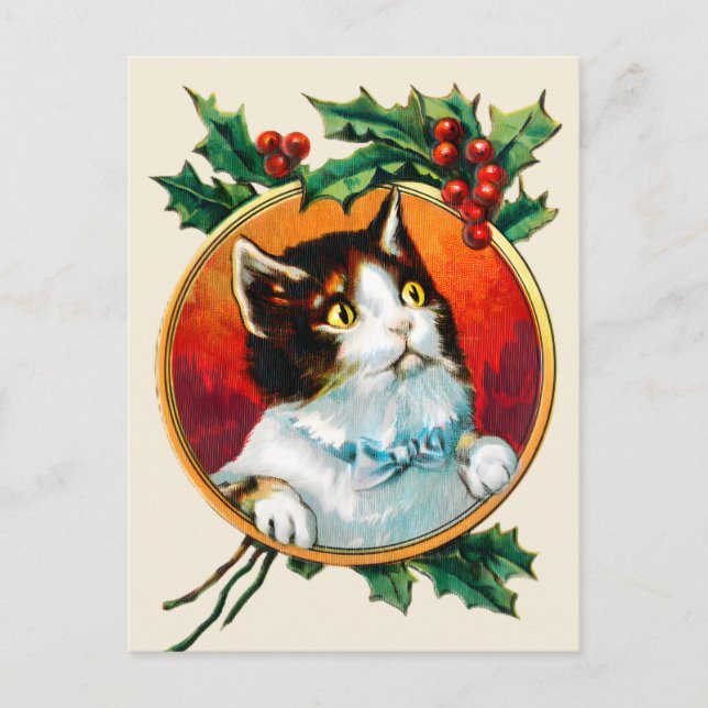 Vintage, kattjristmas helg vykort (Framsida)