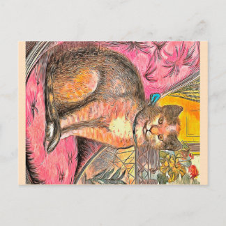 Vintage kattkonstbild | Söt kattdesign Meddelande Vykort
