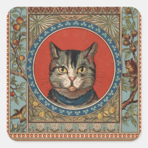 Vintage Kattliv för Kitty Cat Klassisk Victorian Fyrkantigt Klistermärke