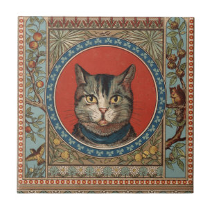 Vintage Kattliv för Kitty Cat Klassisk Victorian Kakelplatta