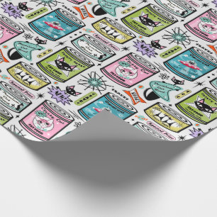 Vintage Kattmatkonservburkar på Blek Grått © STdio Presentpapper