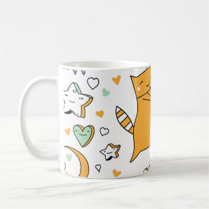 Vintage kattpar: sömlösa ikoner. kaffemugg