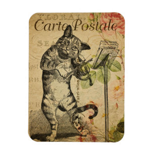 Vintage - katttema Carte Postale Katt och ficka Magnet