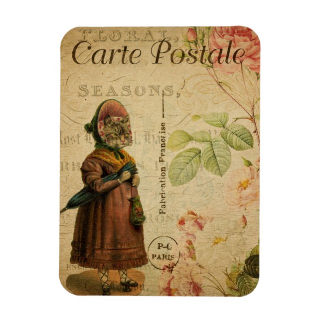 Vintage - katttema | Carte Postale | Katt, torkad Magnet (Vertikal)