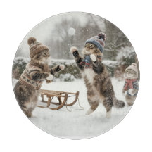 Vintage Kattungar Snöbollskamp Skärbräda