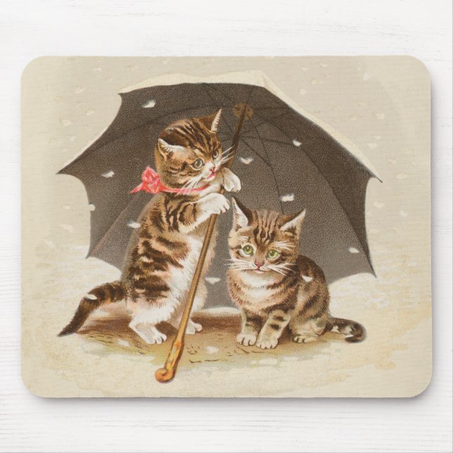 Vintage kattungar under paraply Antik kattkonst Musmatta (Framsidan)