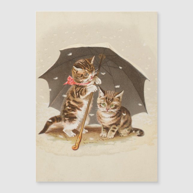 Vintage kattungar under paraply antikt kattkonst (Framsida)