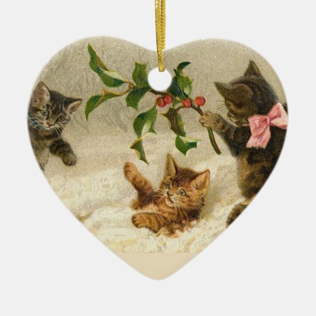 Vintage Kattunge i Snö julprydnaden Julgransprydnad Keramik (Framsidan)